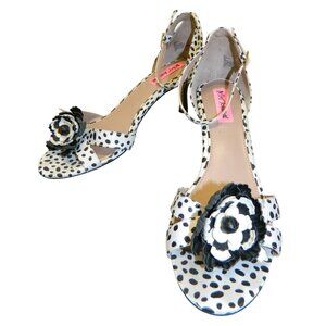 Betsey Johnson Womens Polka Dot Floral Accent Heels Sandal Ankle Strap Size 9M